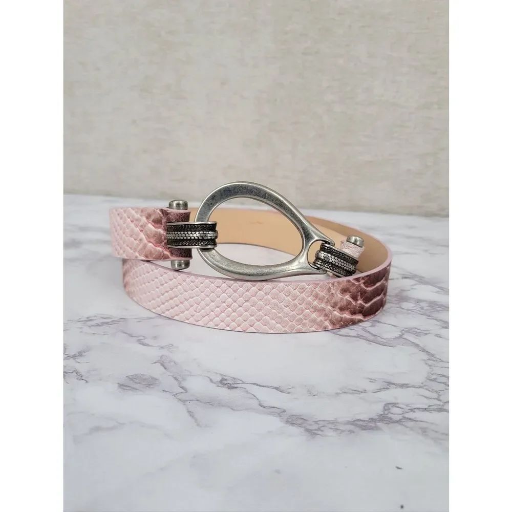 Garuglieri Italian Pink Python Snake Textured Leather Women's Belt Silver Buckle